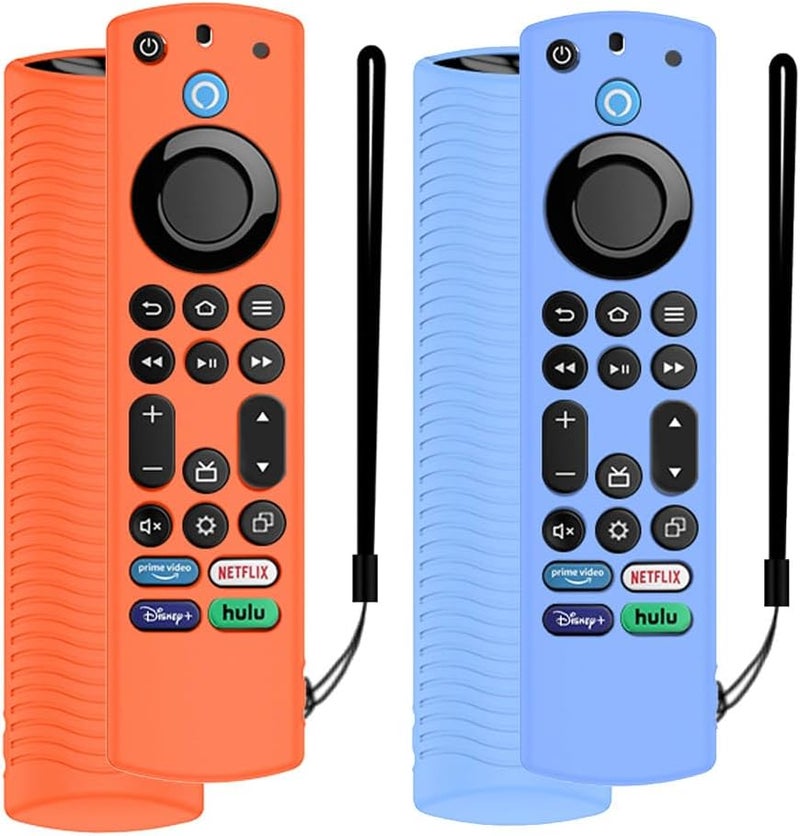 FiiMan Voice Remote Cover Compatible With Toshiba/Insignia Firetv Omni Series or TV 4-Series - Silicone Case, Lightweight Anti-Slip Shockproof With Lanyard (Orange & Blue Glow) - Image 1
